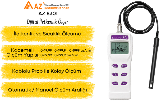  AZ 8301 Kablolu EC İletkenlik Ölçer Özellikleri